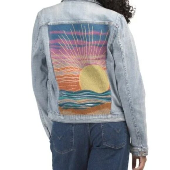 NWT Driftwood Denim Trucker Jacket x Summer Solstice Coat Embroidered - Picture 1 of 9